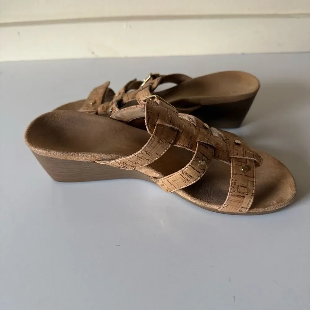 Vionic Radia cork triple strap slip on wedge sandals size 8-8.5